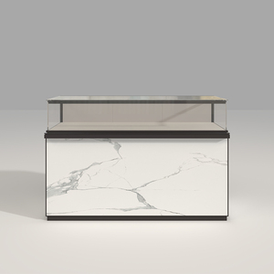 Mostrador de Exhibición de Joyería Moderno, con Cubierta de Mármol y Madera Contrachapada, Vidrio Templado, Iluminación LED, Gabinete de Almacenamiento con Cerradura, Fabricación OEM/ODM - Product Image 1