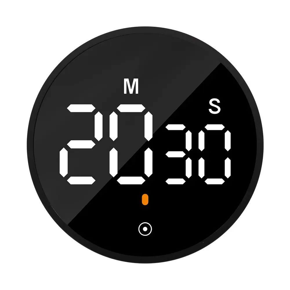 Großhandel runde digitale magnetische Küchenuhr Timer rotierender Countdown Einstellung niedliches schwarzes LED-Licht für Kochen Fitness