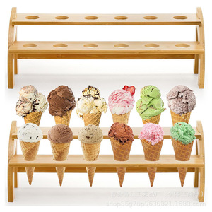 Soporte de bambú en forma de cono para helados, soporte de 12 orificios para sushi y palomitas de maíz, expositor de 2 niveles en forma de cono para gofres - Product Image 1