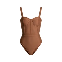 Maillot de bain une pièce corset en tissu recyclé avec lacets au dos, armatures, coupe haute et effet ventre plat pour femme - Fabricant de bikinis