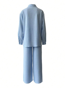 Ensemble deux pièces pour femmes, Eid musulman, chemisier et jupe, ensemble musulman, chemise à boutons simple, pantalon à jambes larges, ensembles assortis - Product Image 3