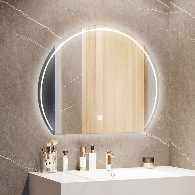 Round Shape LED Bathroom Mirror Wall Mounted Lighted Vanity Mirror Touch Control Anti-Fog Dimmable Illuminated Mirror