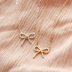 Dainty Ribbon Trendy Gold Bow Necklace chic Silver Bow Necklace Best Friend Gift Bridesmaid Gift simple pretty - Product Image 2