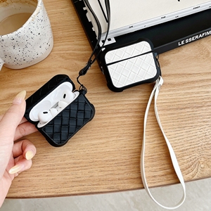 Étui simple en cuir PU à motif tissé pour Apple <span class=keywords><strong>Airpods</strong></span> 1 2 3 Pro 2, housse pour écouteurs sans fil, boîte de charge, sangle de poignet - Product Image 2