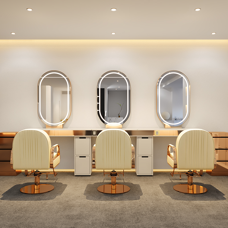 New Fashion double side salon styling LED lighting gold beauty mirror station for Hairdressing