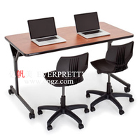 Mobilier informatique scolaire double bureau d'ordinateur à cadre métallique en bois avec plateau à clavier