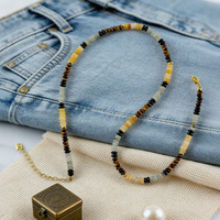 Collier minimaliste en perles de pierre naturelle, délicat, multicolore, en œil de tigre, élégant, réglable, pour femmes