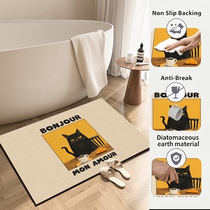 <span class=keywords><strong>Tappeto</strong></span> da <span class=keywords><strong>bagno</strong></span> retrò francese con gatto <span class=keywords><strong>nero</strong></span>, caffè e croissant, antiscivolo e super assorbente, lavabile e facile da pulire - Product Image 3