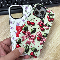 Coque de Téléphone Détachable 2-en-1 par Sublimation avec Nœud Papillon Fleur Cerise Mignonne pour iPhone 16E Pro Max 17 AIR