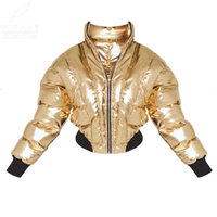 YuFan Manteaux Dorés Brillants Personnalisés à la Mode pour Femmes Veste en Duvet de Canard ou d'Oie Vêtements Chauds d'Hiver pour Femmes