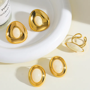 Boucles d'oreilles élégantes en acier inoxydable 304 plaqué or 18 carats, électroplaquage sous vide, géométriques, en résine, ovales, style minimaliste, goutte d'huile - Product Image 2