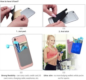 Fashion Portable Custom Logo Printed 3M Adhesive Credit <b>Id</b> Card <b>Holder</b> Silicone Rubber Cell Phone Wallet Case for Phone - Product Image 5
