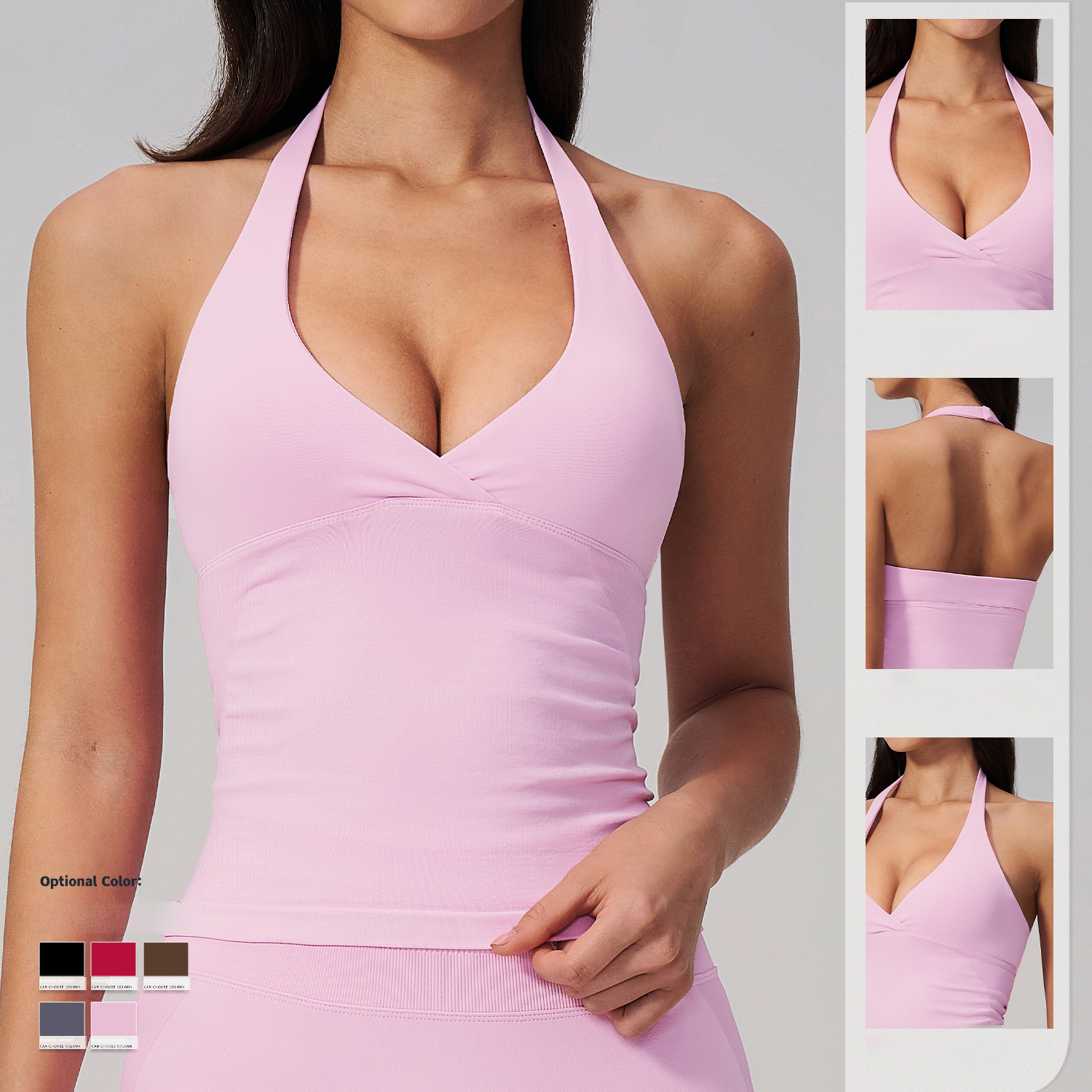 Seamless Halter Neck Tank Top V-Neck Slim Fit Beautiful Back Running Fitness Sports Quick-Dry Yoga Top for Women