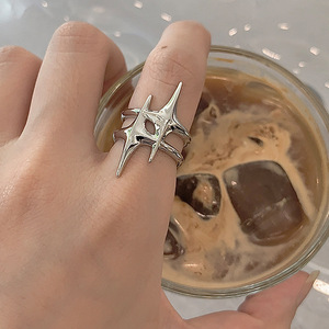 Anel Aberto Vintage Irregular com Cruz e Estrela para Mulheres e Homens, Estilo Punk Gótico, Cor Prata, Ajustável, Anéis de Casal, Joia Y2K Egirl, Presente - Product Image 2