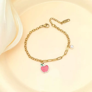 Pulsera con Colgante Cuadrado de Flor de Manzana Chapada en Oro de 18K, Diseño de Estrella Arcoíris, Joyería Hipoalergénica para Mujer, Estilo que No se Desvanece - Product Image 6