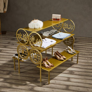 Banco antiguo estilo zapatos para niños tienda de ropa metal dorado/Blanco/Negro estante de exhibición de doble cara mesa de <span class=keywords><strong>escalera</strong></span> - Product Image 3