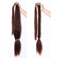 Postiche synthétique longue tressée 32 pouces, queue de cheval crépue lisse pour femmes, Extension capillaire marron foncé