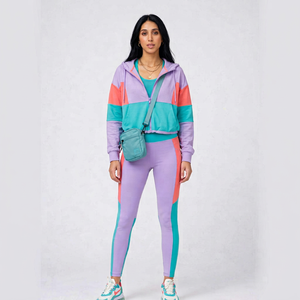 Conjunto Deportivo de 2 Piezas para Mujer, Sudadera con Capucha y Cierre de Cremallera 2 en 1 en Colores Pastel y Leggings, Ligero, de Poliéster/Algodón, con Bolsillos Laterales - Product Image 1