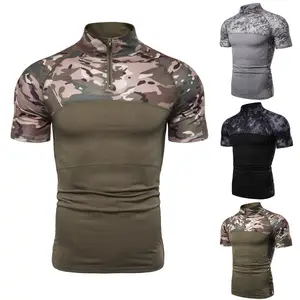 Quarter Zipper T Shirt Camouflage Short Sleeve T-Shirt Hunting Climbing Slim Men T-Shirts
