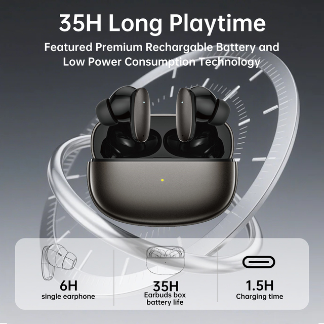 ASPOR A638 TWS for 5.4 Stereo Metal Earbuds 500mAh 35h Playtime IPX5 Waterproof LED JL Chipset Hi-Fi Deep Bass In-Ear