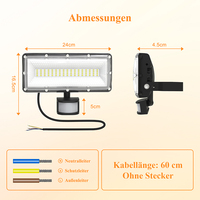 Reflector LED de 50W, 7000LM, 6500K, Blanco Frío, IP67, Impermeable, para Exteriores, con Sensor de Movimiento, para Jardín, Terraza, Patio