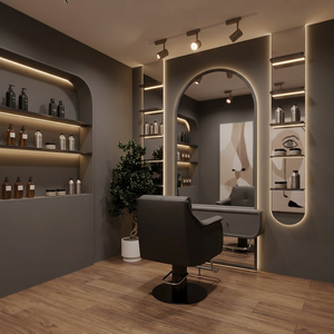 Estación de Barbería de Diseño Moderno en Dorado y Negro, Duradera y Ecológica, con Espejo Portátil para Salones de Belleza y Barberías - Product Image 3