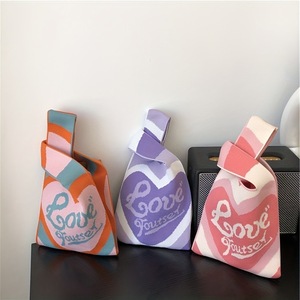 Gradient Heart Letter Knit Vest <b>Tote</b> <b>Bag</b> Reusable Handheld Gift <b>Bag</b> Wedding Candy Packing <b>Bag</b> Birthday Party Favor Storage <b>Bag</b> - Product Image 3