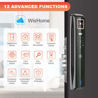 Kunci Pintu Digital Biometrik Sidik Jari 3D Pengenal Wajah Kamera Pintar untuk Pintu Kayu, Aplikasi Wishome, Harga Pabrik