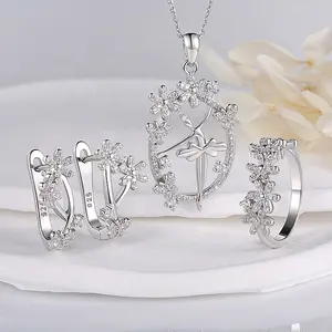 Pruim Bloem 925 Sterling Zilveren Sieraden Set Prijs Mode Kunstmatige Sieraden