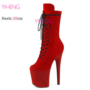 Zapatos de baile en Barra de gamuza sintética fetiche para mujer con tacones súper de 20cm botas de pantorrilla con cordones para club nocturno Stripper para otoño verano - Product Image 1