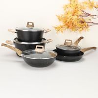 Ensemble d'ustensiles de cuisson de luxe antiadhésifs personnalisés en gros pour la maison, comprenant une casserole à lait, une poêle à frire, un wok, une marmite à soupe et une poêle plate