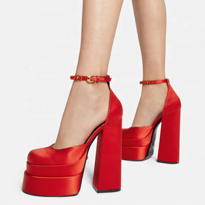 New Trendy Big Square Toe Sandals Diamonds Ankle Strap Block High Heel Shoes Dress <b>Pumps</b> Wedding Party Big Size 43 - Product Image 3