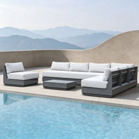 Canapé de luxe en forme de L pour resort, ensemble de meubles de patio, ensemble moderne d'extérieur, fauteuil, mobilier de salon de jardin pour hôtel et villa