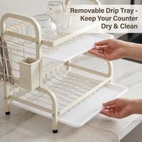 Support de séchage de vaisselle en métal pour cuisine, avec égouttoir à ustensiles et planche à découper, pour l'organisation de la cuisine - Offre Spéciale