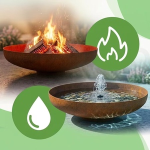 Brasero rond en acier Corten de 120 cm pour bois, avec drain d'eau résistant aux intempéries, design autoportant et portable pour l'extérieur - Product Image 2