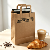 Sac en papier scellé recyclé en gros avec poignées pour pâtisserie, restaurant, café, lait, thé, emballage à emporter