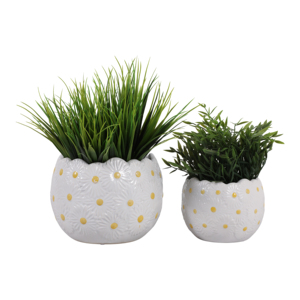 Vasi in ceramica con disegno a margherita per piante da interno ed esterno, set di due - Product Image 2