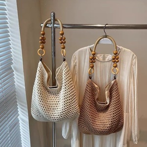 Sac fourre-tout en coton au crochet, grande capacité, sac à bandoulière ajouré tissé, sac de plage bohème pour femme - Product Image 1