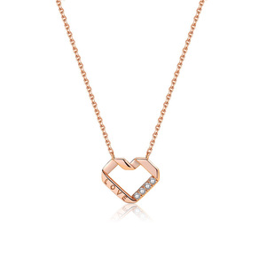 Collier pendentif cœur en or rose avec strass en cristal sertis en canal, gravure « Love », chaîne maille forçat, romantique, pour usage quotidien, unisexe - Product Image 1