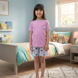 Girls' <b>Summer</b> Casual Cotton Jersey Short Pajamas Sets - Product Image 2