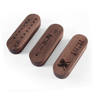 <b>Black</b> Walnut Wood Tea <b>Box</b> 15x6x3cm Portable Mini Rectangular For Travel And Business Trips - Product Image 1