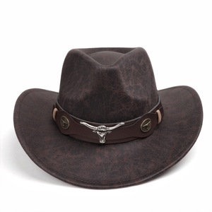 Cowboy <b>Hat</b> With Bull Skull <b>Band</b> Unisex Western <b>Hat</b> 56-58cm Casual Ethnic Style Four Seasons Wear - Product Image 4