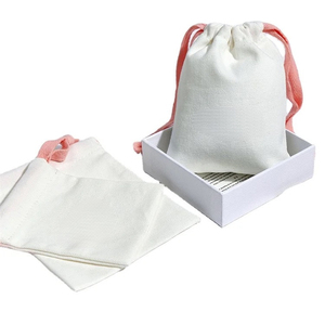 Custom Logo Printed <b>Small</b> Canvas Jewelry Gift Storage Pouch <b>White</b> Packaging Dust <b>Bag</b> - Product Image 6
