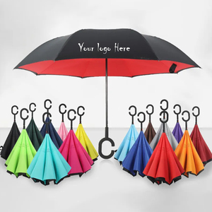 Custom 24 Inch Manual Open Close Double Layer Reversible Windproof Umbrella Folding Reverse Inverted Umbrella with C Handle
