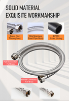 Tuyau flexible tressé en acier inoxydable 304 F1/2 x M1/2, raccord d'alimentation moderne pour robinet de cuisine et salle de bain, extension en laiton avec écrou mâle