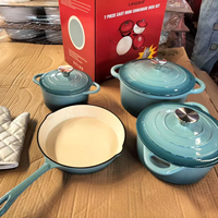 Batterie de cuisine antiadhésive en fonte émaillée de 25 cm poêle à frire 20/22/24 cm marmite à soupe ronde en fonte émaillée de 7 pièces, meilleure vente