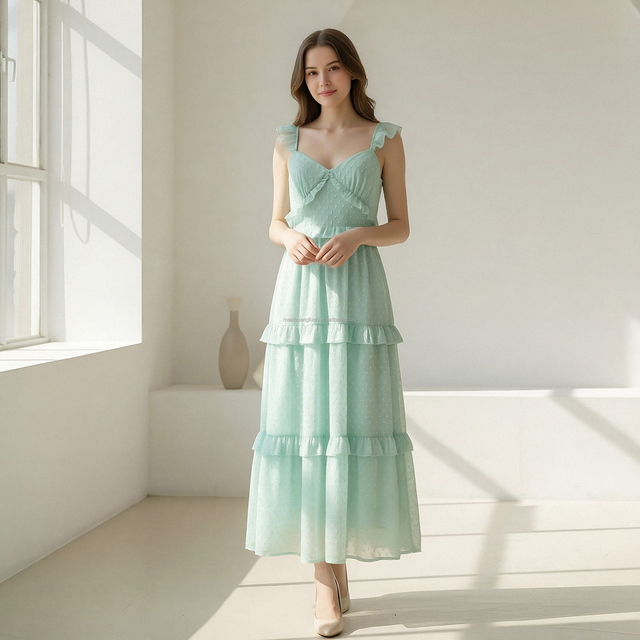 Custom Swiss Dot Ruffle Tiered Maxi Dress for Women Party Dresses Ladies