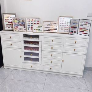 Mueble de Exhibición para Salón de Uñas, Estilo Nórdico Blanco, con Cajones para Almacenamiento de Esmalte y Pegamento - Product Image 1
