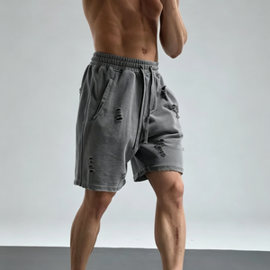 Custom Men Vintage Acid Wash Sweat Shorts Heavyweight Distressed Streetwear Blank Y2K Ripped Short Pants OEM TKAN7719 - Product Image 4