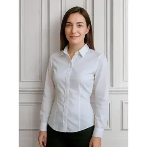Chemise en soie brodée à manches longues pour femme avec col italien et design asymétrique pour le bureau ou les tenues décontractées Taille XL - Product Image 4